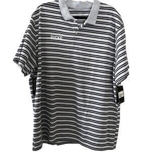 Nike Milwaukee Bucks Polo Shirt Mens 2XL Blue White Stripe Dri-FIT Golf
